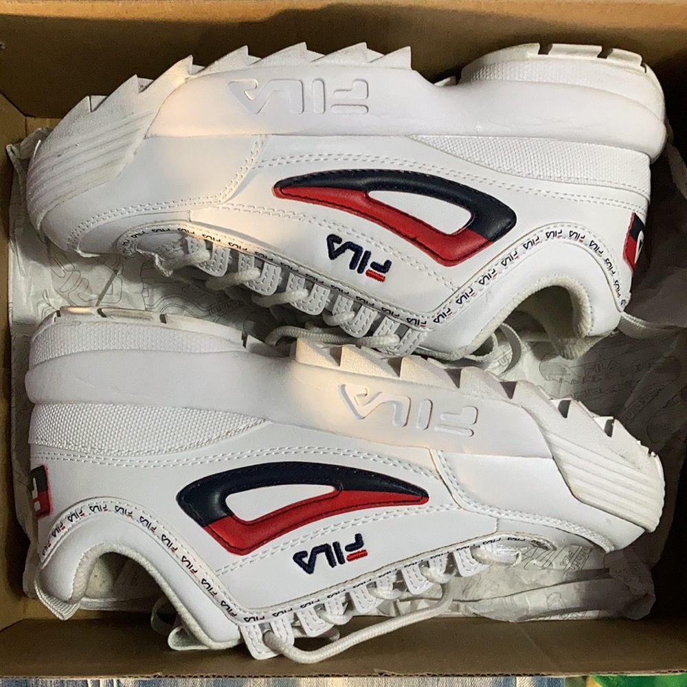 Fila blue read and white thick high bottoms